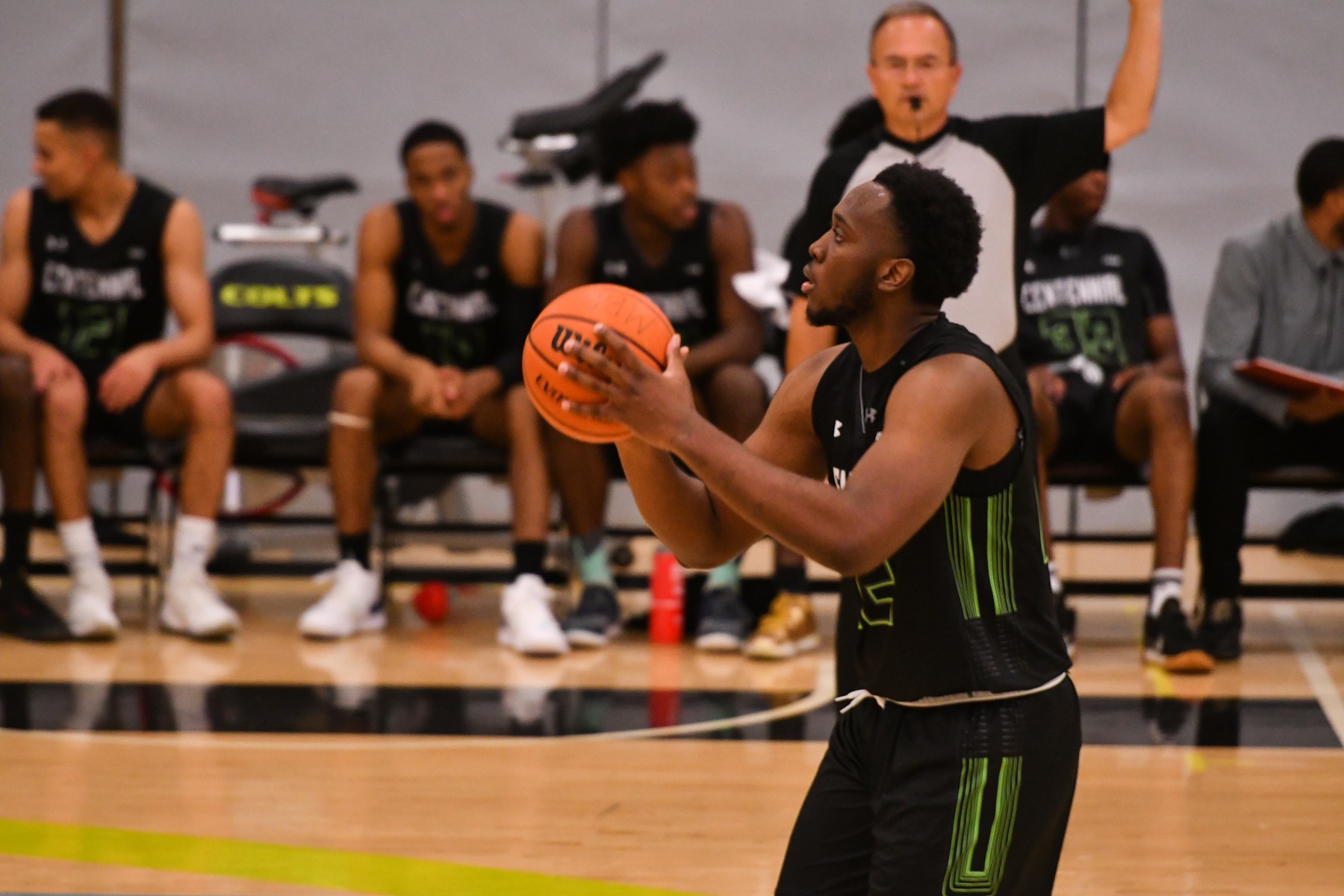 It was a highly efficient night for Centennial Colts centre Dieu Merci Betoukoumessou, finishing with 19 points in the Colts' second straight victory, 85-60, over the Algonquin Thunder at the Athletic and Wellness Centre Saturday afternoon. (Joao De Franco/Colts Media)