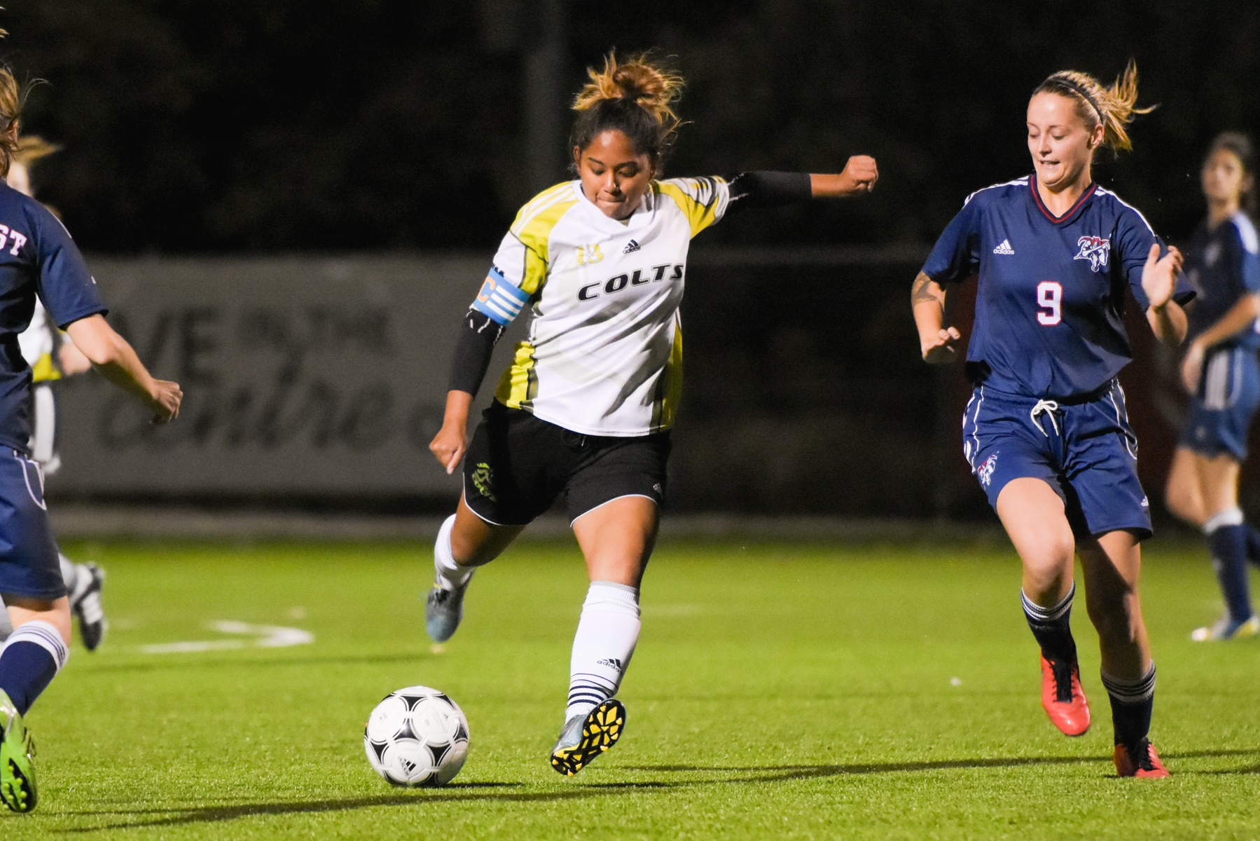 Rachel Morcos launches a shot that turned into the deciding goal in first half action as the Centennial Colts earn their first win of the season, beating the Loyalist Lancers, 1-0, at AWC Turf Field. (Photo by: Yvano Antonio/ Colts Athletics)