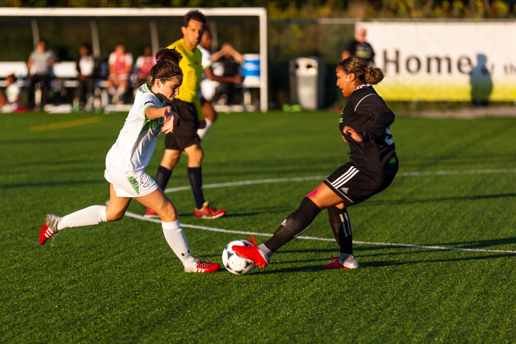 Centennial's Clara Alvez and Algonquin's Andrianna Dmulchalsky fight for the ball during first half action in what was a scrappy game at the Progress Turf Field. The Thunder defeated the Colts, 1-0. (John Theurer/Colts Media)