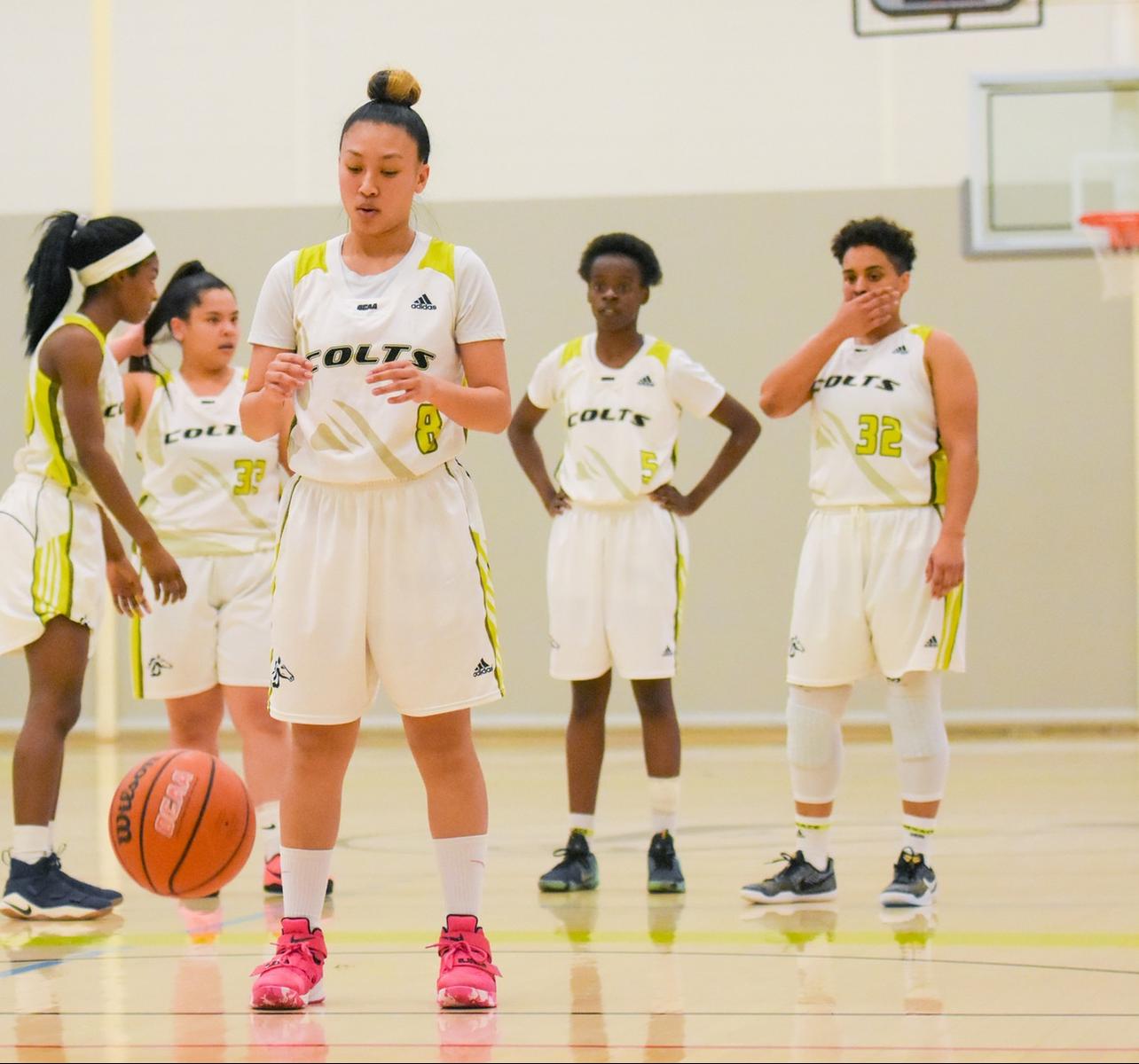 Centennial's Judy Ta prepares to shoot free throws during first half action against the Loyalist Lancers. Ta scored eight of her 13 points in the fourth quarter as the Colts beat the Lancers, 58-52, at the Athletic and Wellness Centre. (Yvano Antonio/ Colts Athletics)